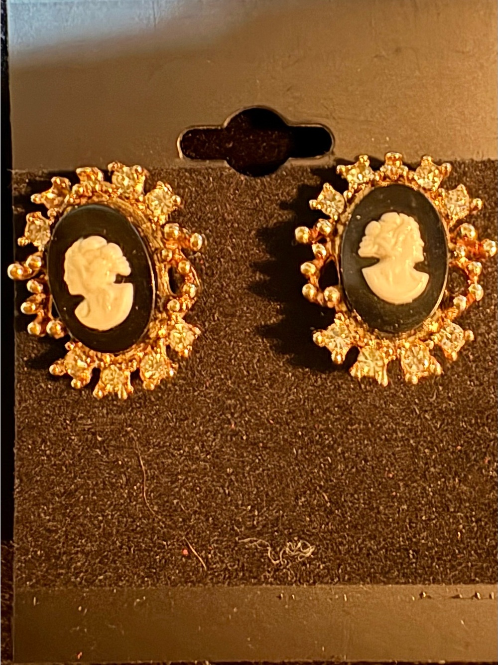 Gold-Tone Black Cameo Stud Earrings